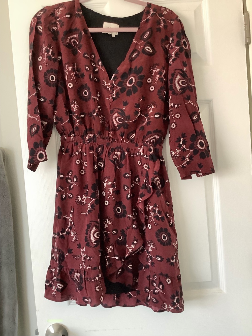 Sezane Rust Floral Long-Sleeve Dress